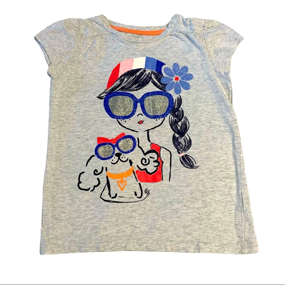 Gray Gymboree Girls Short Sleeve Graphic Tee Size Medium (7/8)